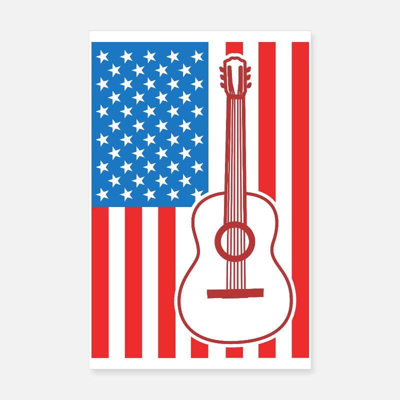Drapeau Guitar USA Poster 20 x 30 cm
