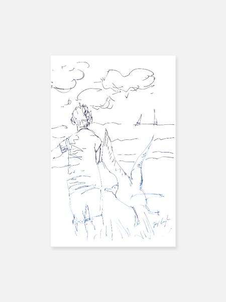 Lustige Skizze mit Möwe von Jörg Langhans - Poster 20x30 cm - Weiß - Vorne
