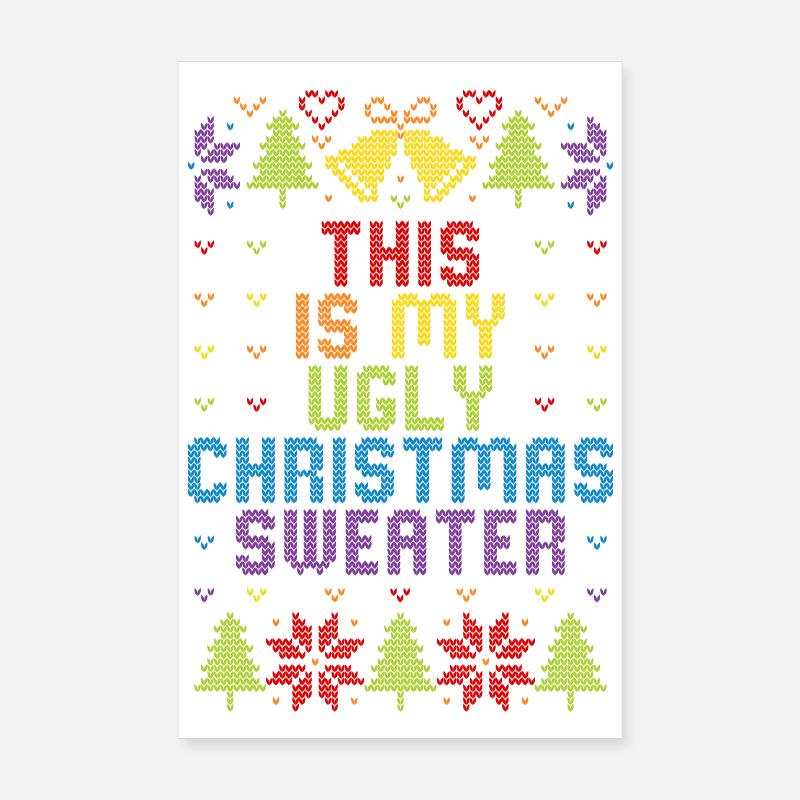 Ugly Christmas Sweater Regenbogen  - Poster 20x30 cm - Weiß