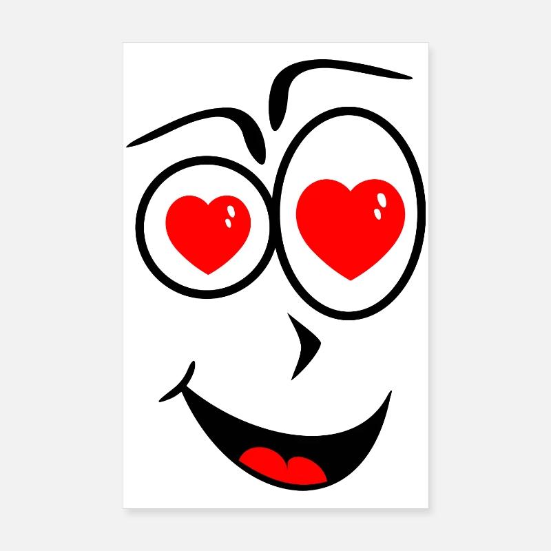 Lächelndes Gesicht mit Herzaugen - Poster 20x30 cm - Weiß