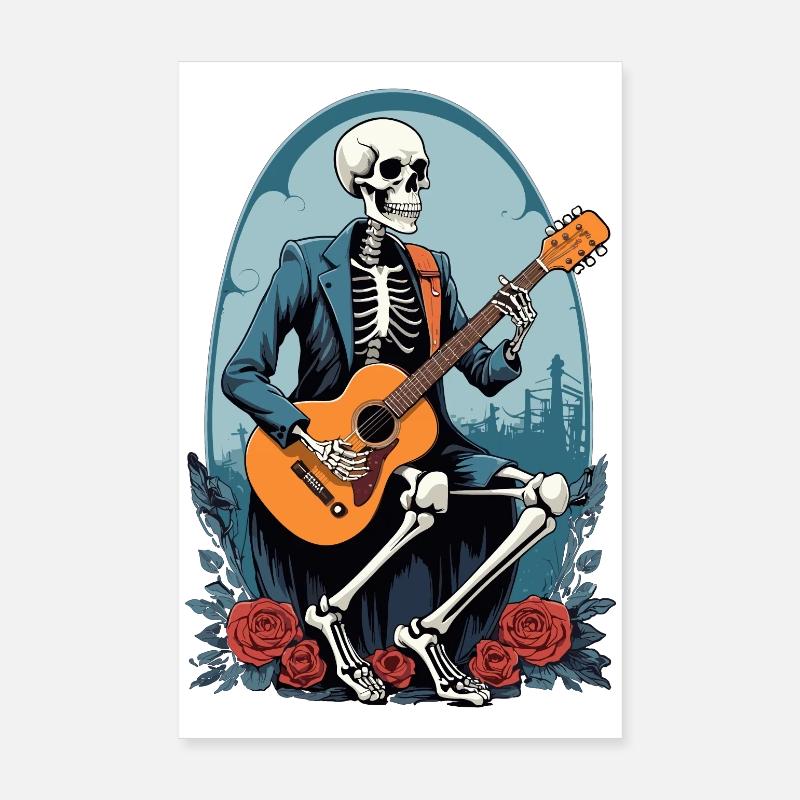 Skeleton Playing Guitar Poster 8" x 12" (20x30 cm)