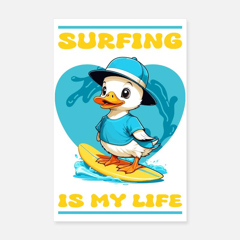 Cute Surfer Duck Poster 8" x 12" (20x30 cm)