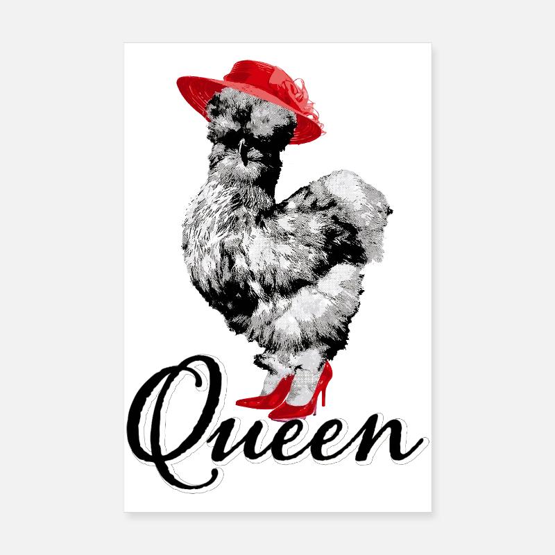 Chicken with a lady's hat and high heels, silky chicken, Poster 8" x 12" (20x30 cm)
