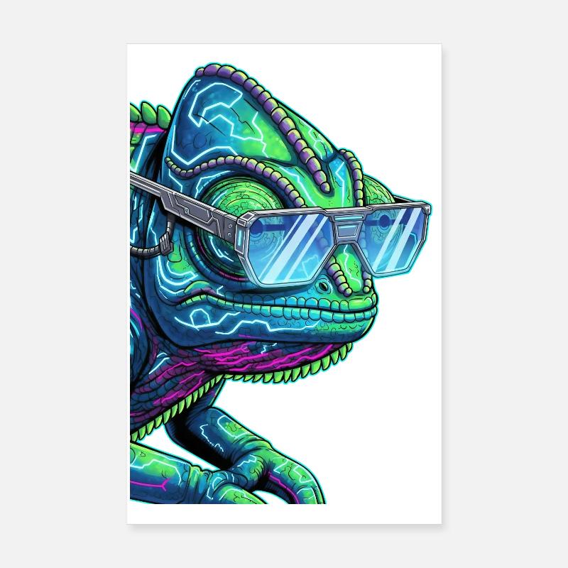 Cyber-Chamäleon mit Sonnenbrille Poster 20x30 cm