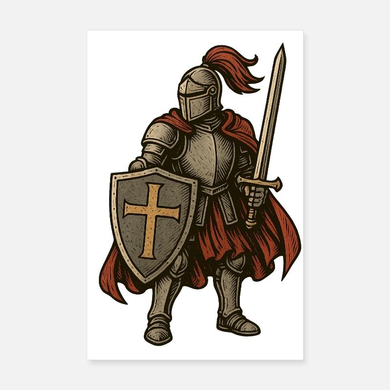 Epic knight with shield and sword Poster 8" x 12" (20x30 cm)