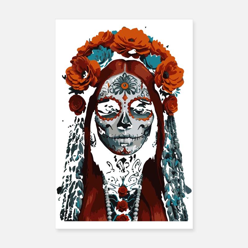 Zuckerschädel Königin Blumenkrone Poster 20x30 cm