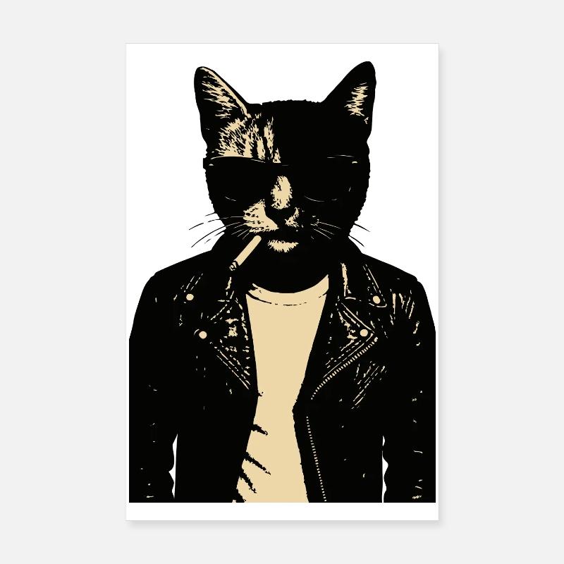 Noir Cat in Leather Poster 8" x 12" (20x30 cm)