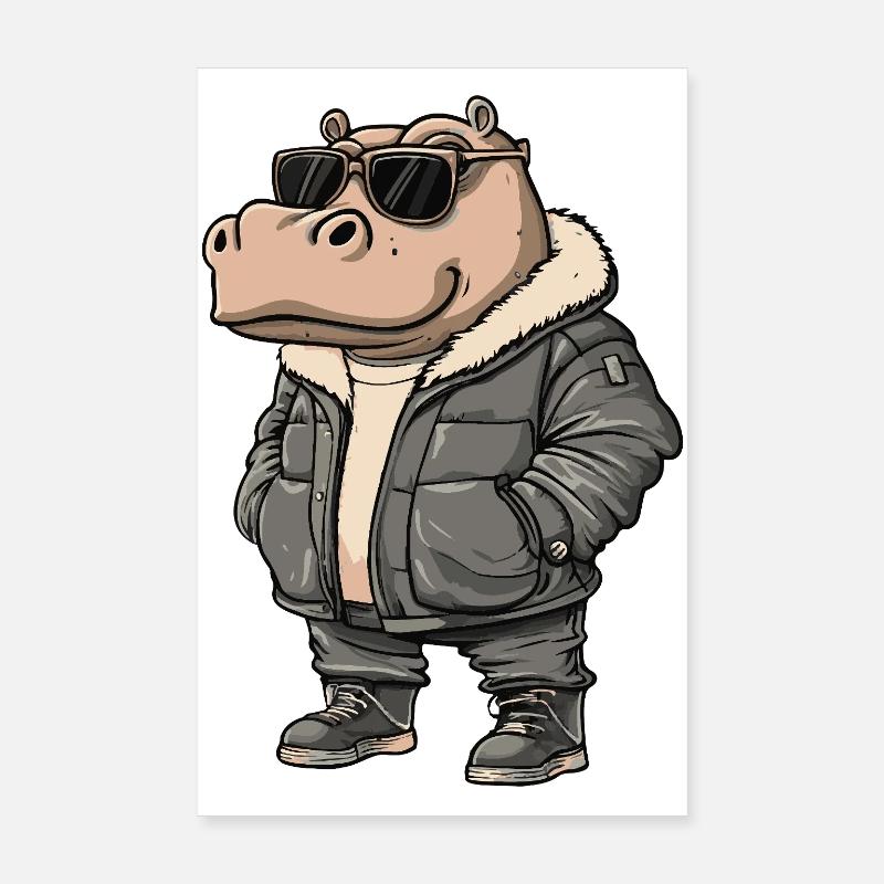 Nilpferd Cool Winter Poster 20x30 cm