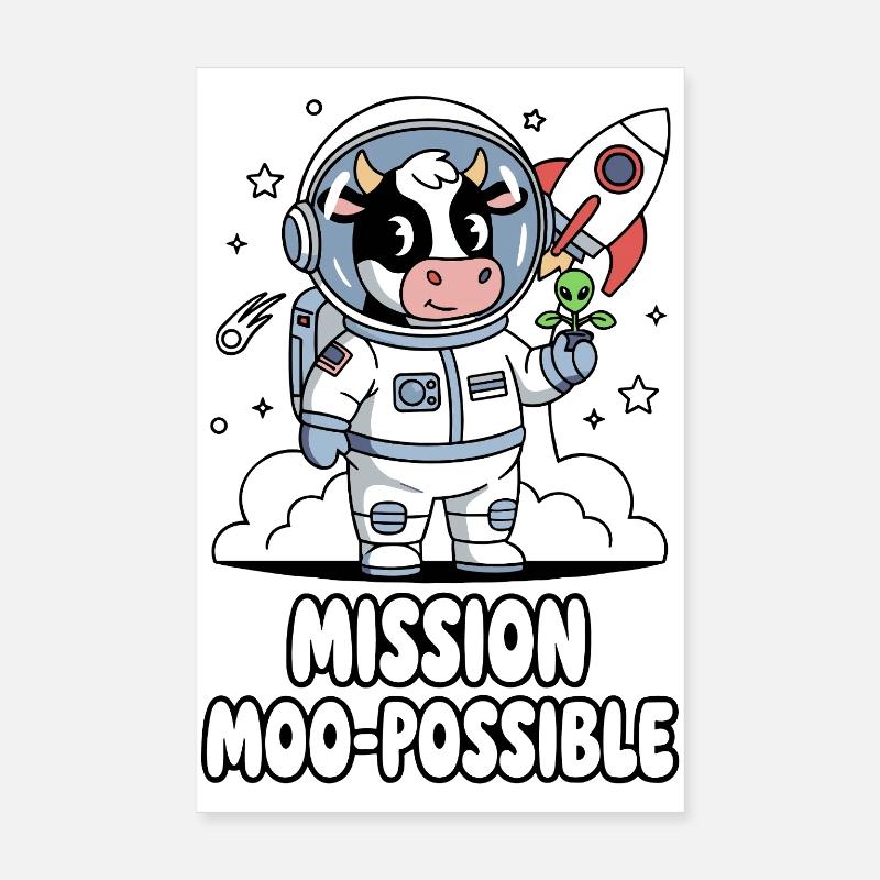 Mission Moo-possible Space Cow Design Poster 20 x 30 cm