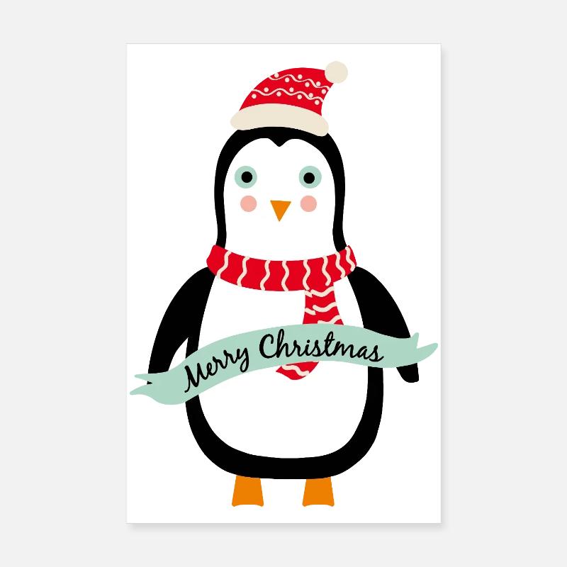 Mignon Pingouin de Noël Joyeux Noël Poster 20 x 30 cm