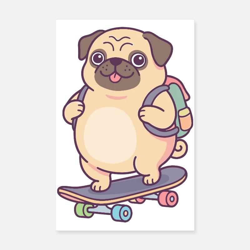 Pug Skateboard Rucksack Poster 20x30 cm