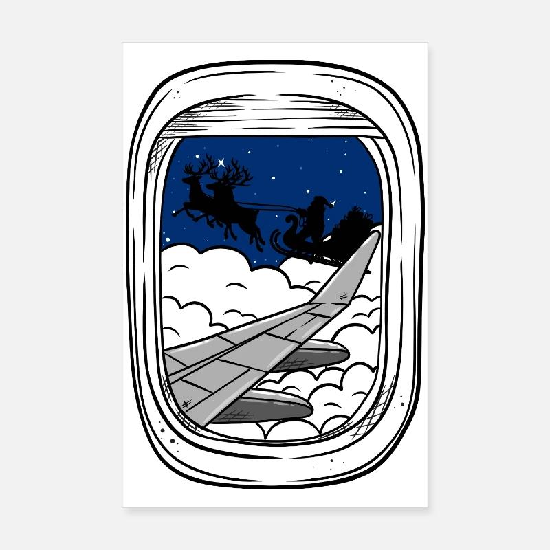 Night Flight Over Clouds Christmas Sleigh Poster 8" x 12" (20x30 cm)