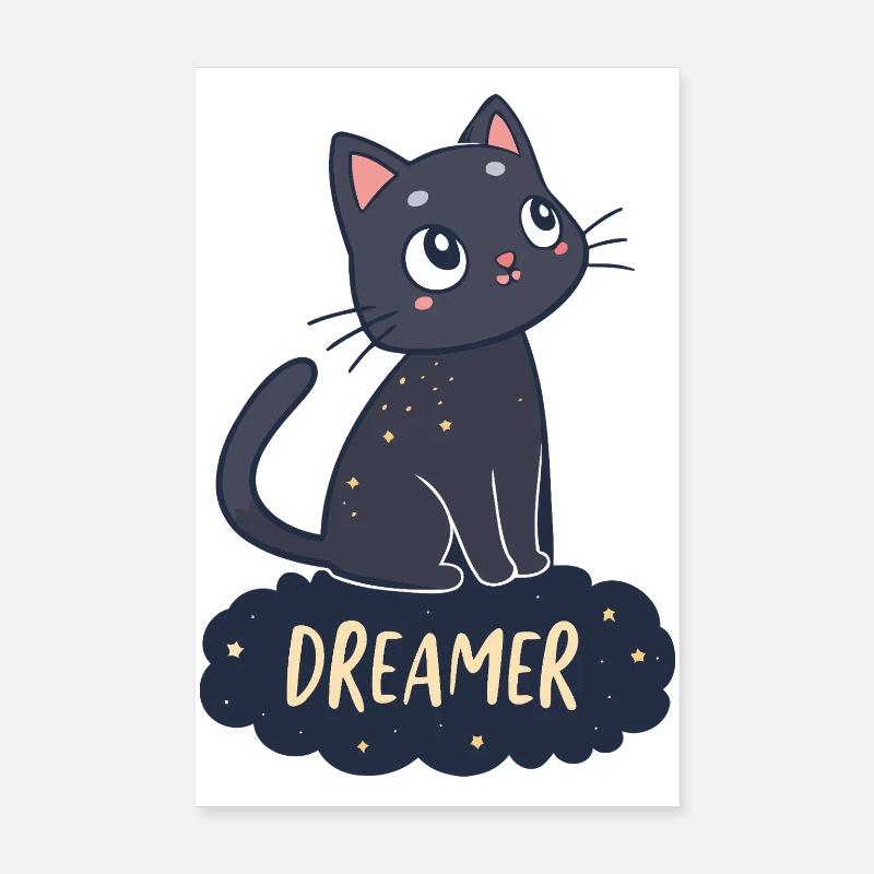 Dreamy Cat Starry Night Poster 8" x 12" (20x30 cm)