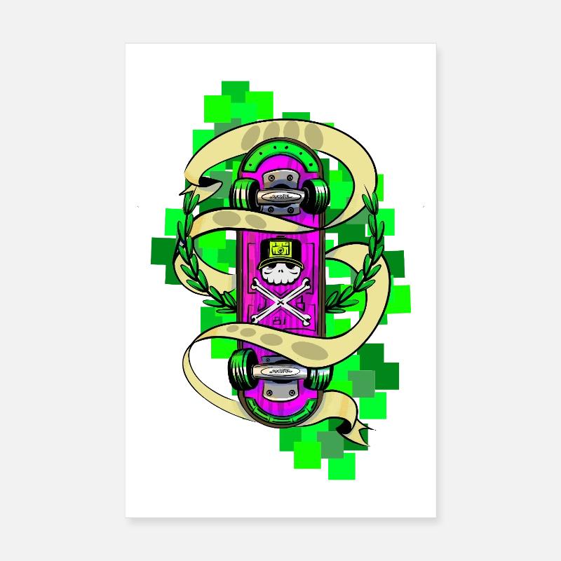 Neon Skull Skateboard Graffiti Poster 20x30 cm