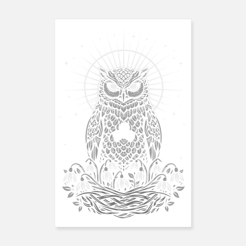 Imbolc Owl with Triskele and Snowdrops Poster 8" x 12" (20x30 cm)