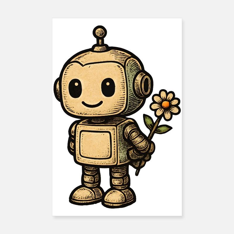Robot avec fleur Poster 20 x 30 cm