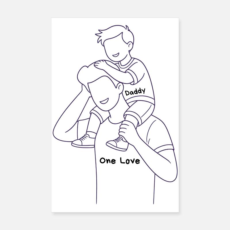 Vater trägt Kind auf Schultern - Poster 20x30 cm - Weiß