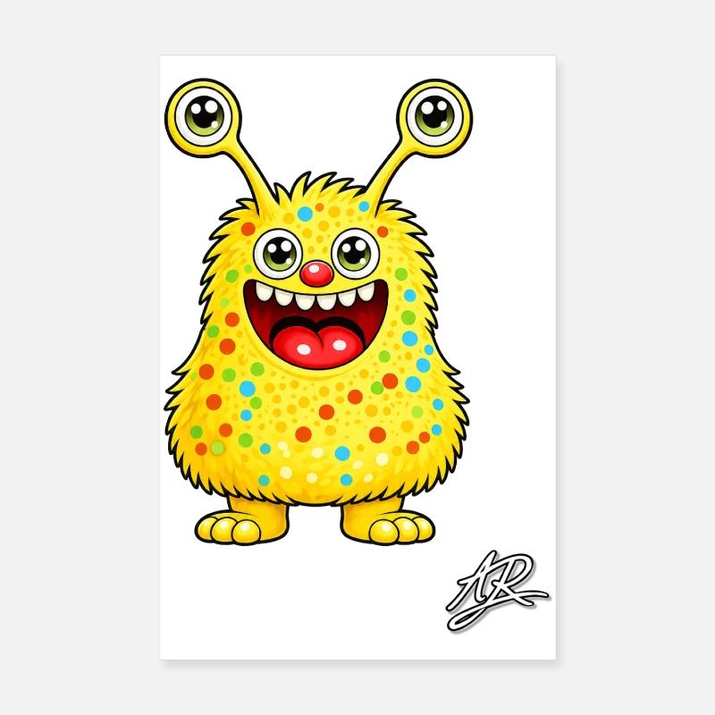 Yellow Monster with Confetti Polka Dots Poster 8" x 12" (20x30 cm)