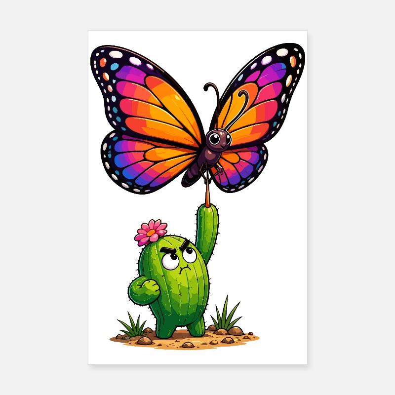 Papillon coloré rencontre héros cactus Poster 20 x 30 cm