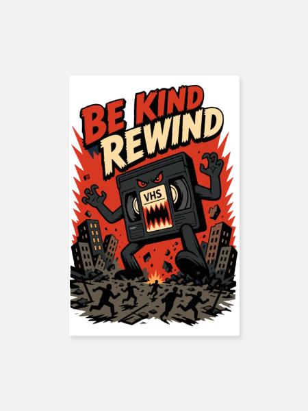 Be Kind Rewind – VHS Monster Retro Horror - Poster 20x30 cm - Weiß - Vorne