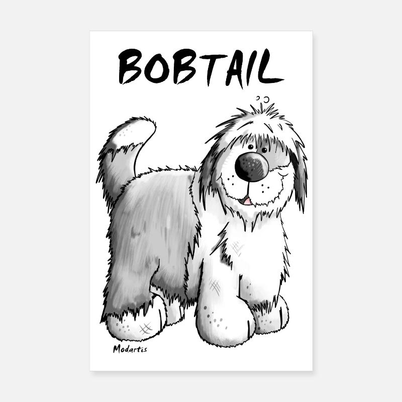 Bob le Bobtail Chien - Poster 20 x 30 cm - blanc