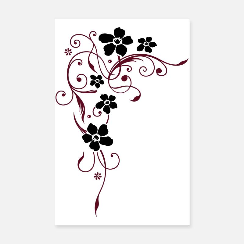 Schwarze Blüten mit dunkelroten Ranken Poster 20x30 cm