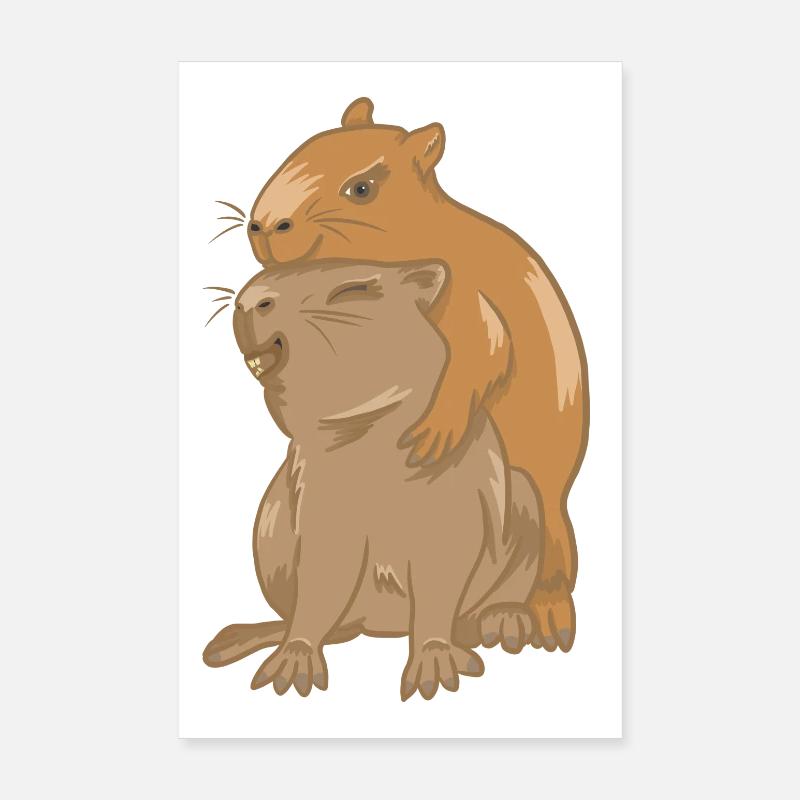 Câlin de bébés capybara - Poster 20 x 30 cm - blanc
