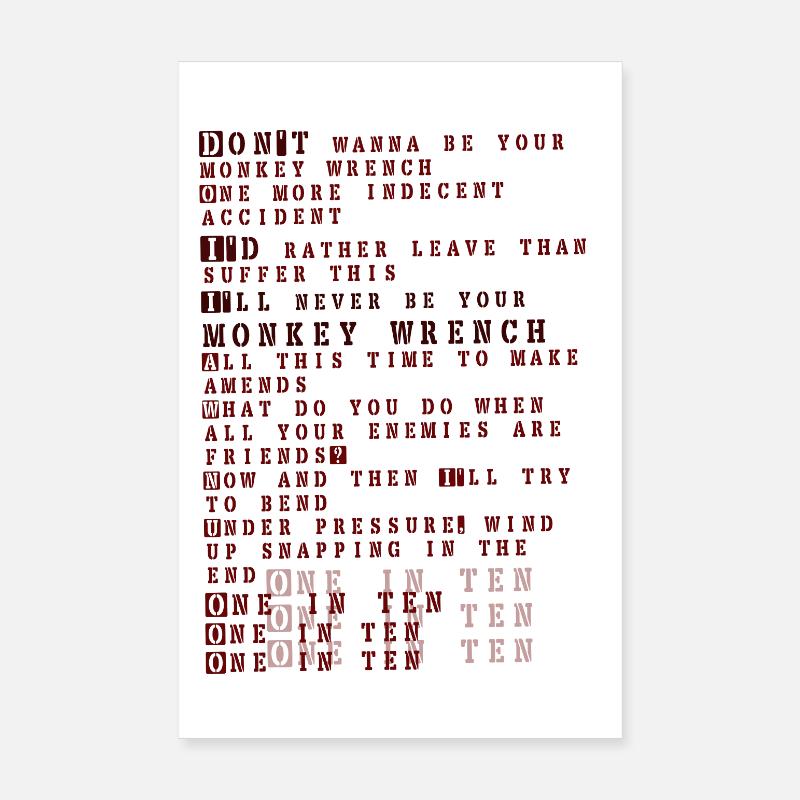 Foo fighters lyrics - monkey wrench - Poster 8" x 12" (20x30 cm) - white