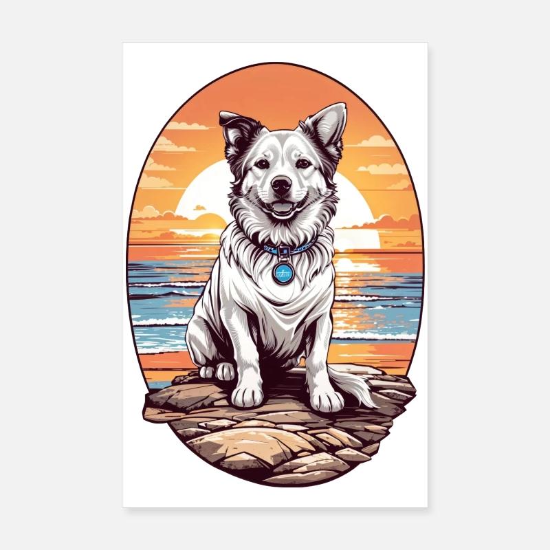 Chien sur la plage Poster 20 x 30 cm