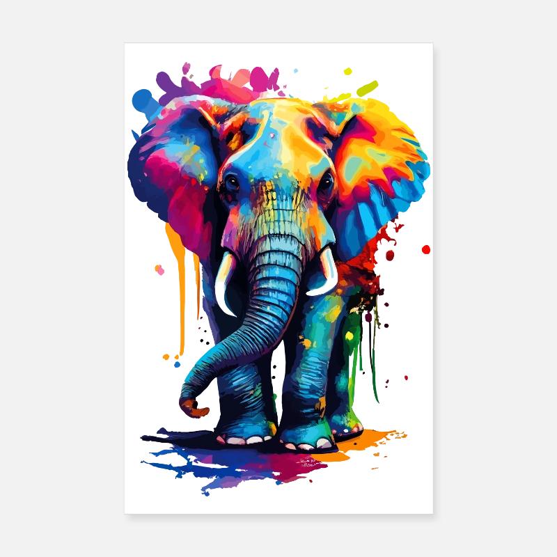 Elefant Farbenfroh - Stosszähne Elefant Rüsseltier Poster 20x30 cm