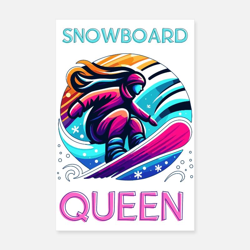 Neon Snowboard Queen Illustration Poster 20x30 cm