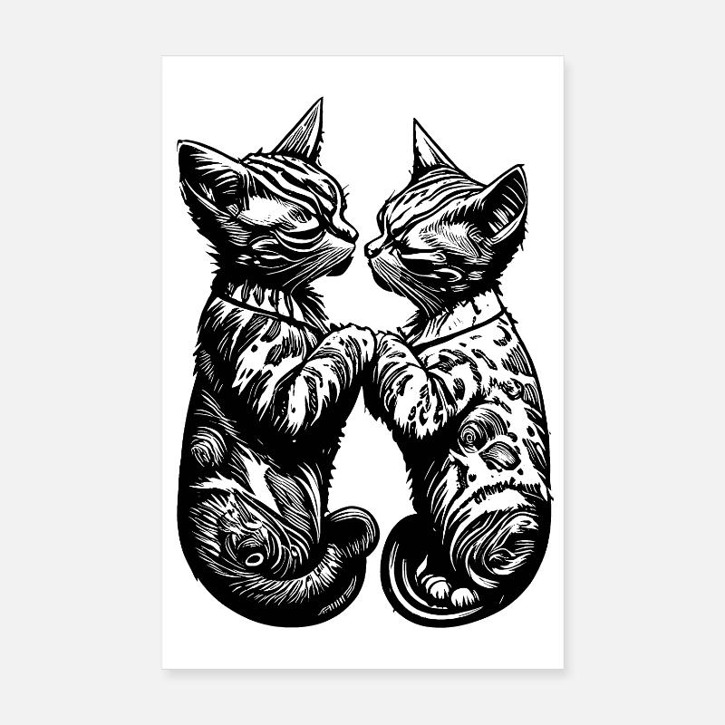 Chats amoureux s’embrassant Poster 20 x 30 cm