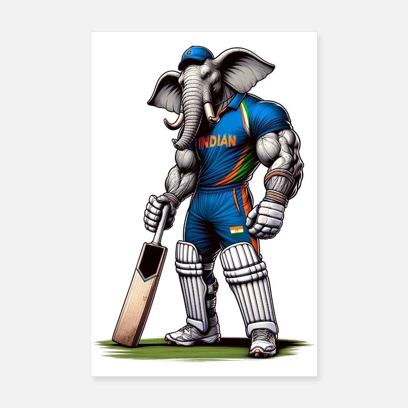 India cricket sport elephant design Poster 8" x 12" (20x30 cm)