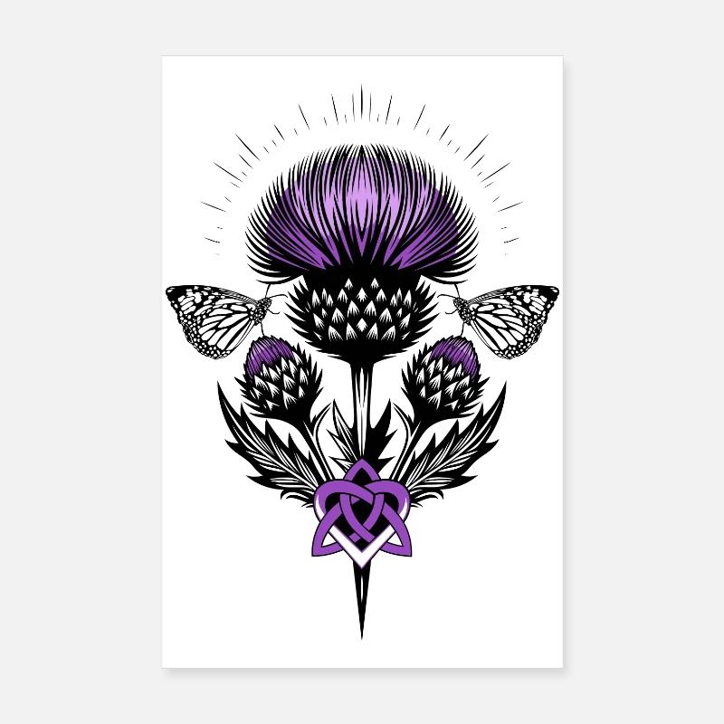 Chardon avec cœur de triquetra et papillon chardonneret Poster 20 x 30 cm