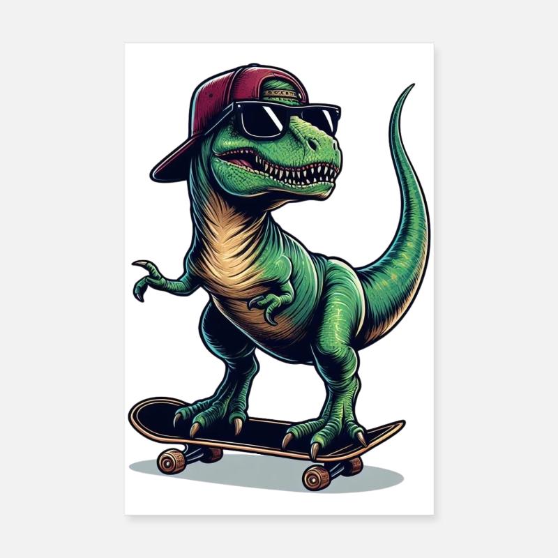 SSW35 Dino on Skateboard - Poster 8" x 12" (20x30 cm) - white