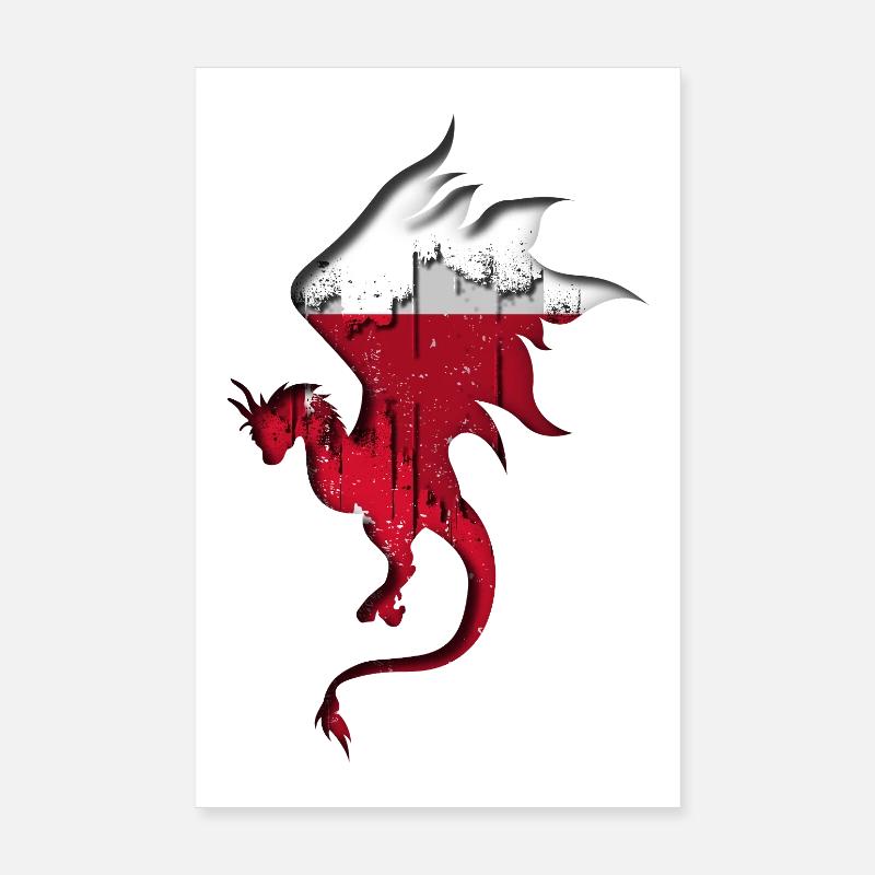 Drapeau de la Pologne - Pologne - Silhouette de dragon Poster 20 x 30 cm