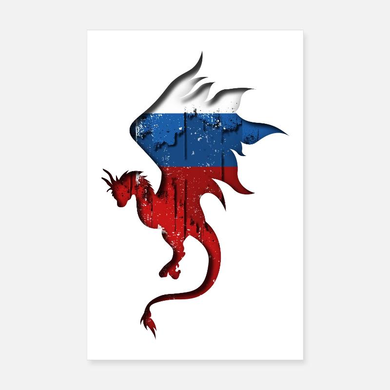 Drapeau de la Russie - Russie - Silhouette de dragon Poster 20 x 30 cm