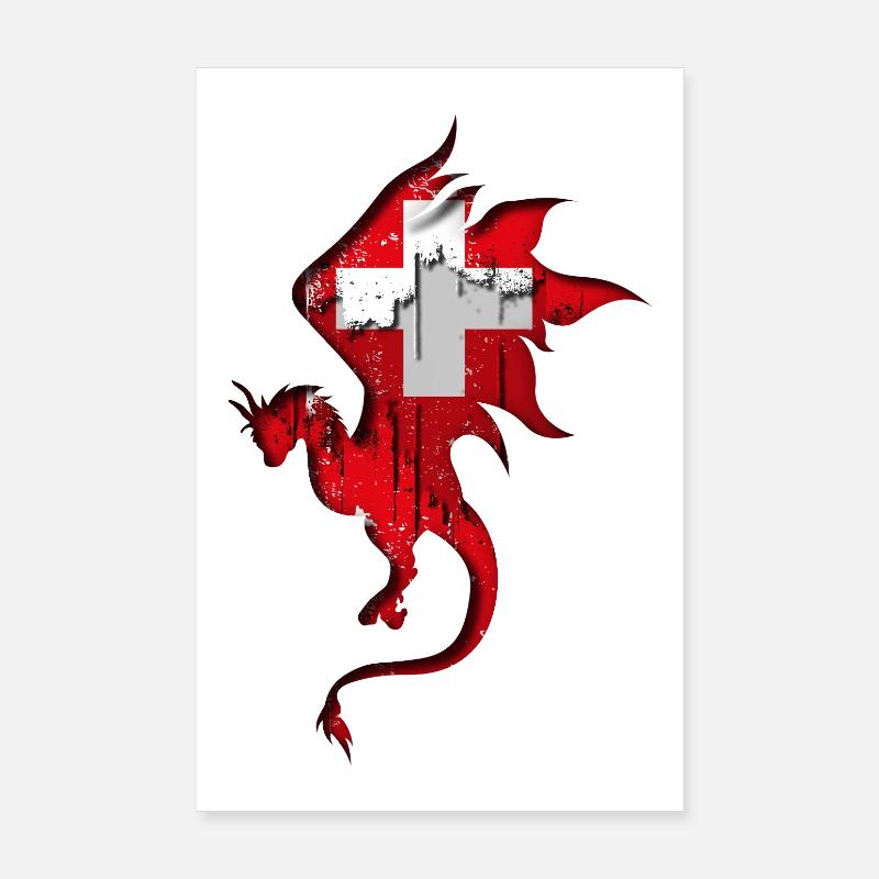 Flagge der Schweiz - Schweiz - Drachensilhouette Poster 20x30 cm