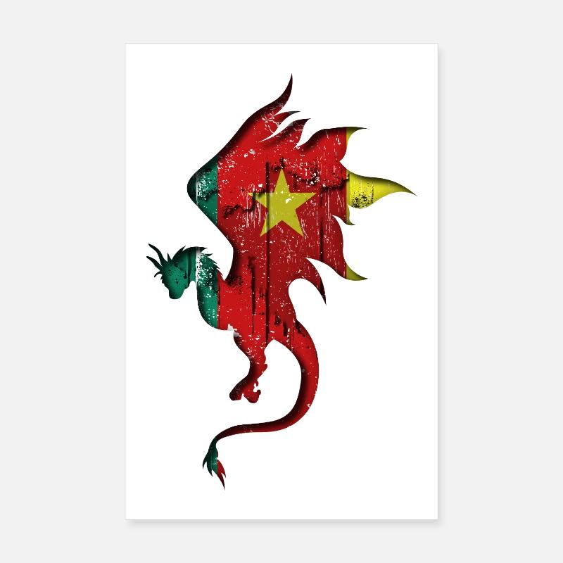 Drapeau du Cameroun - Cameroun - Silhouette de dragon Poster 20 x 30 cm