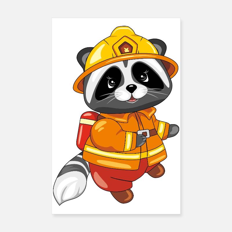 Mignon raton laveur sont pompier Poster 20 x 30 cm