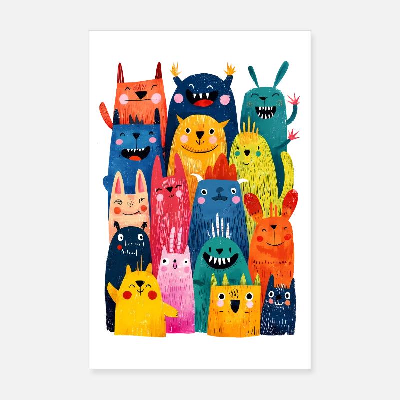 Colorful Whimsical Creatures for Kids Poster 8" x 12" (20x30 cm)