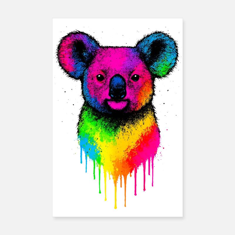 Éclaboussures de néon Koala arc-en-ciel Poster 20 x 30 cm