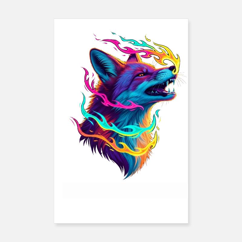 Sort de flamme de loup néon Poster 20 x 30 cm