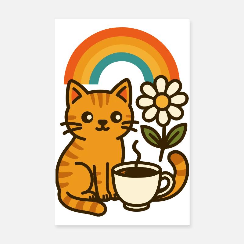 Kaffee, Katze und Regenbogen Poster 20x30 cm