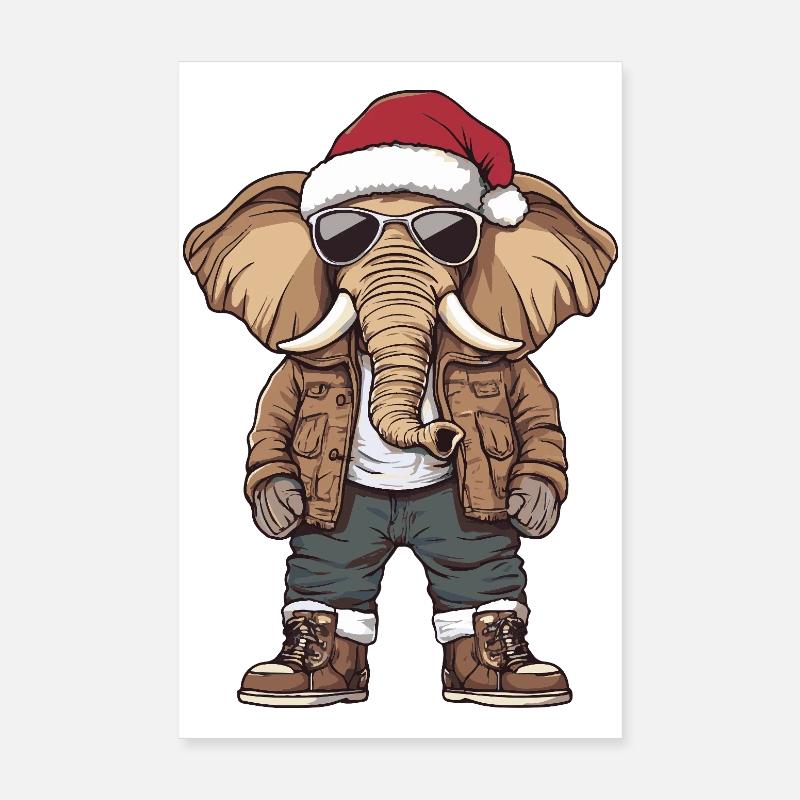 Noël Éléphant Hiver Poster 20 x 30 cm