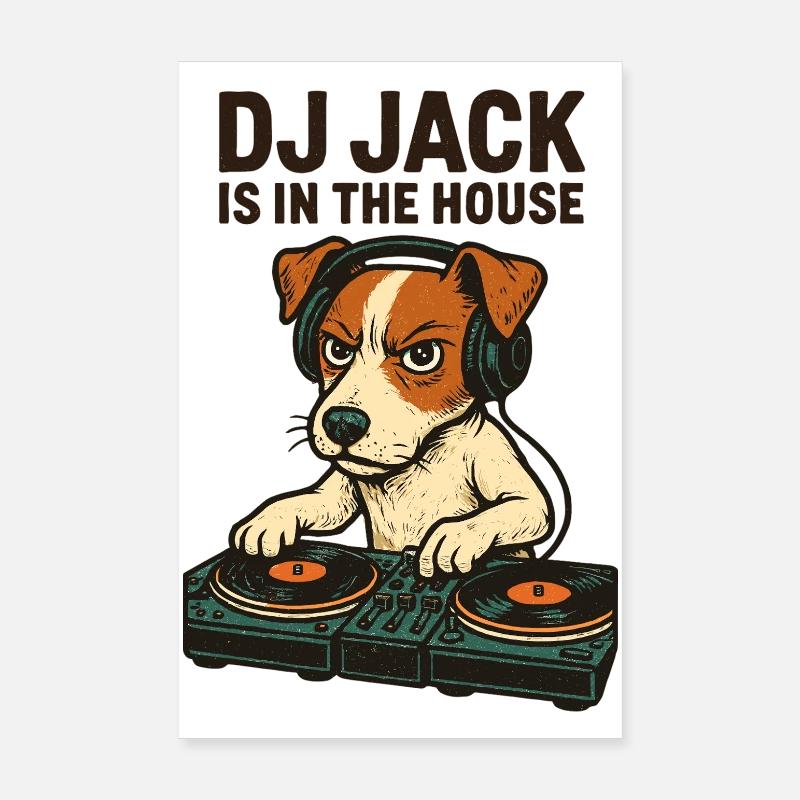 Jack Russell Terrier DJ Platines Cadeau Techno Poster 20 x 30 cm