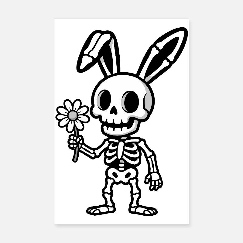 Lapin Squelette à Fleur Poster 20 x 30 cm