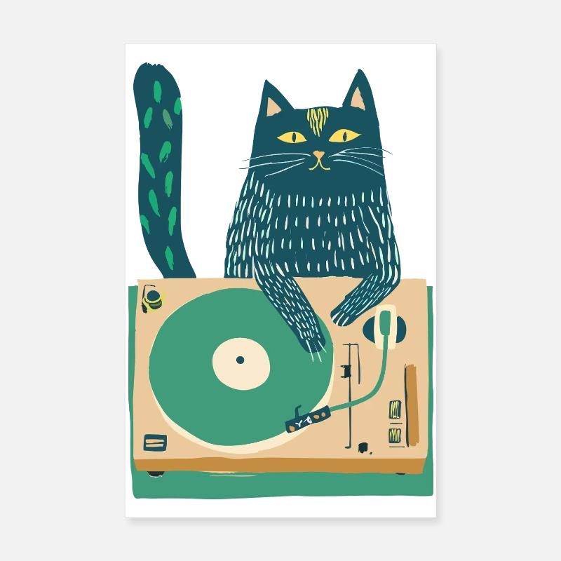 Cat DJ on Turntable Poster 8" x 12" (20x30 cm)