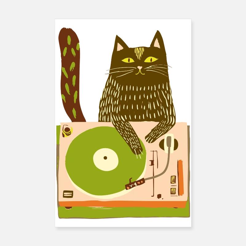 Cat DJ on Turntable Poster 8" x 12" (20x30 cm)