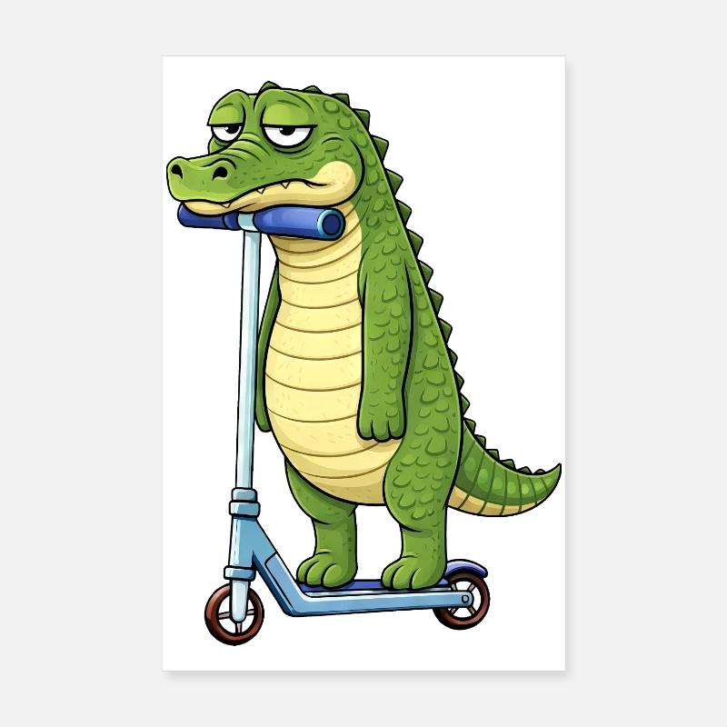 Süßes Krokodil Roller Cartoon Einsam Freundschaft Poster 20x30 cm